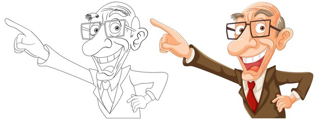 Empresarios alegres que apuntan hacia adelante