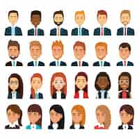 Vector gratuito empresarios trabajo en equipo avatar conjunto ilustración