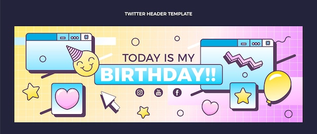 Encabezado de redes sociales de cumpleaños de vaporwave retro degradado