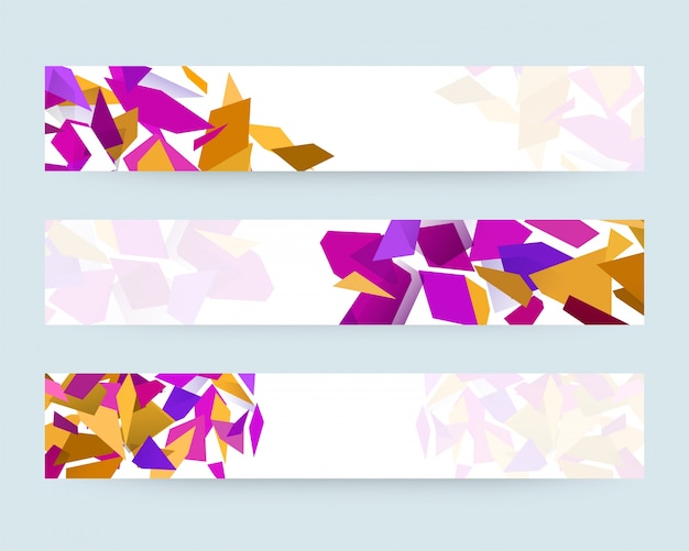 Encabezado de sitio web o conjunto de banner decorado con coloridos elementos geométricos abstractos.