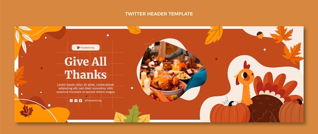 Encabezado de twitter de acción de gracias plano dibujado a mano