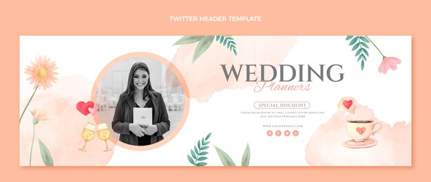 Encabezado de twitter en acuarela para empresa de planificación de bodas