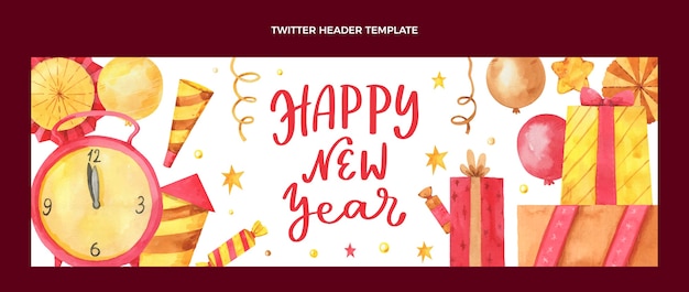 Vector gratuito encabezado de twitter de año nuevo en acuarela