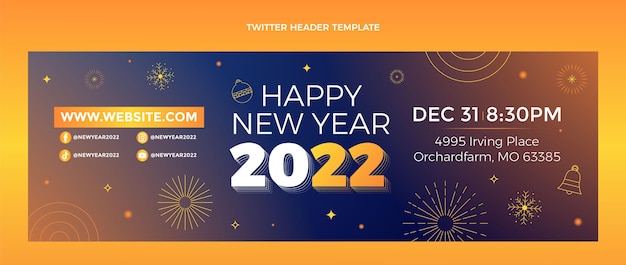 Vector gratuito encabezado de twitter de año nuevo degradado