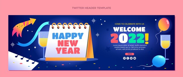 Encabezado de twitter de año nuevo degradado