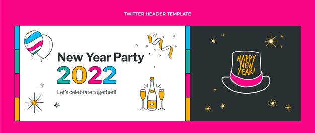 Vector gratuito encabezado de twitter de año nuevo dibujado a mano