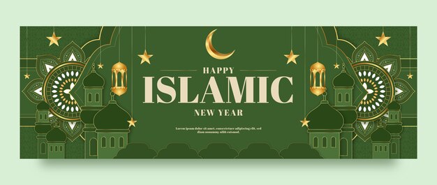 Encabezado de twitter de año nuevo islámico degradado