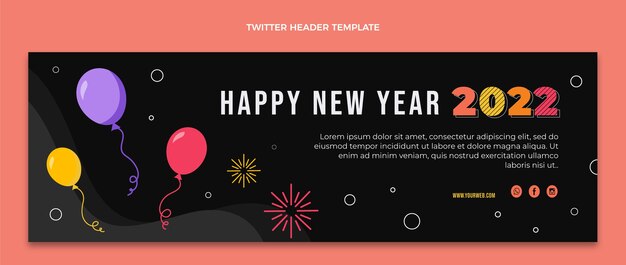 Encabezado de twitter de año nuevo plano