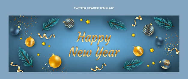 Vector gratuito encabezado de twitter de año nuevo realista