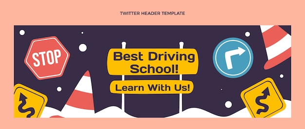 Encabezado de twitter de autoescuela de diseño plano