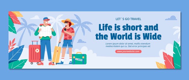 Encabezado de twitter de aventura de viaje de diseño plano