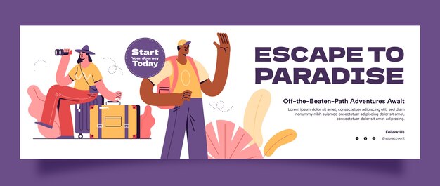 Encabezado de twitter de aventura de viaje de diseño plano