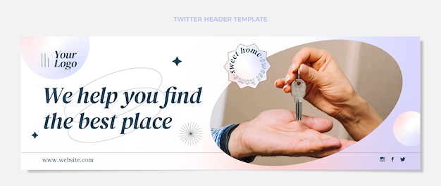 Encabezado de twitter de bienes raíces degradado