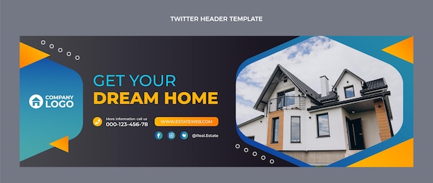 Vector gratuito encabezado de twitter de bienes raíces degradado