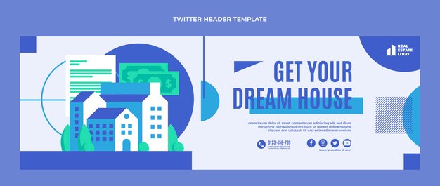 Encabezado de twitter de bienes raíces de diseño plano
