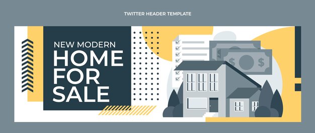 Encabezado de twitter de bienes raíces geométricos de diseño plano