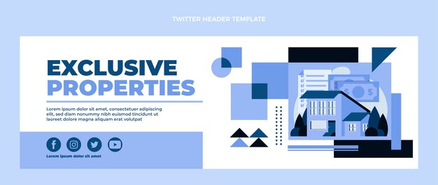 Encabezado de twitter de bienes raíces geométricos de diseño plano