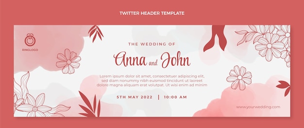 Vector gratuito encabezado de twitter de boda dibujado a mano en acuarela