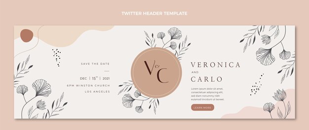 Encabezado de twitter de boda dibujado a mano