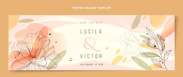 Vector gratuito encabezado de twitter de boda floral dibujado a mano