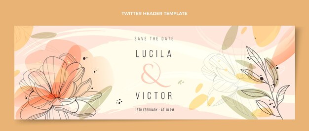 Encabezado de twitter de boda floral dibujado a mano