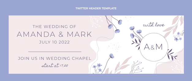 Vector gratuito encabezado de twitter de boda floral dibujado a mano