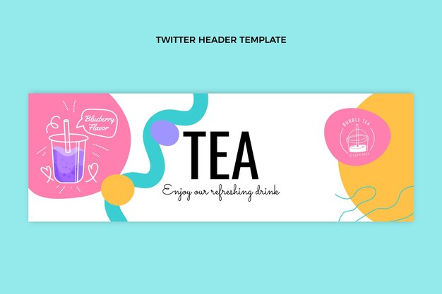 Encabezado de twitter de bubble tea dibujado a mano