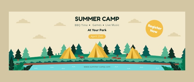 Encabezado de twitter de campamento de verano de diseño plano