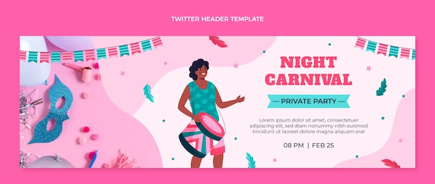 Vector gratuito encabezado de twitter de carnaval plano