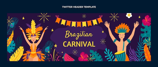 Vector gratuito encabezado de twitter de carnaval plano