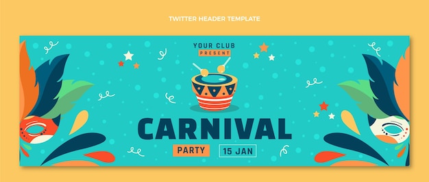 Vector gratuito encabezado de twitter de carnaval plano