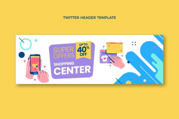 Encabezado de twitter de centro comercial plano