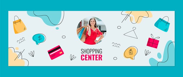 Encabezado de twitter de centro comercial plano