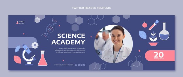 Encabezado de twitter de ciencia de estilo plano