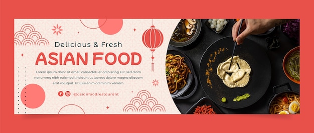 Vector gratuito encabezado de twitter de comida asiática de diseño plano