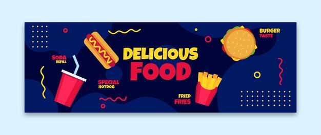 Encabezado de twitter de comida deliciosa de diseño plano