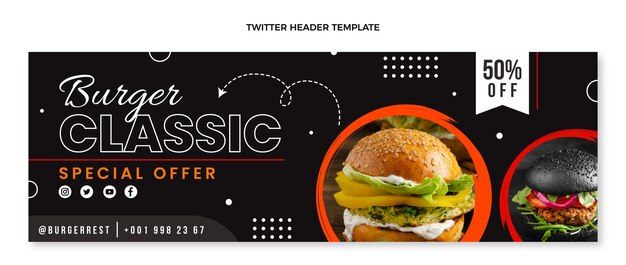 Encabezado de twitter de comida de diseño plano