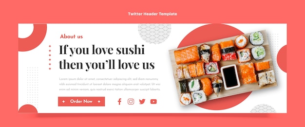 Encabezado de twitter de comida de diseño plano