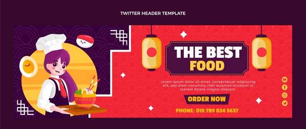 Encabezado de twitter de comida de estilo plano