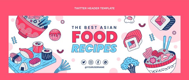 Encabezado de twitter de comida plana