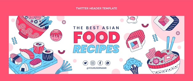 Encabezado de twitter de comida plana