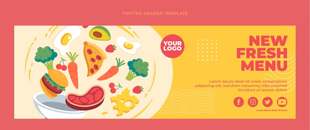 Encabezado de twitter de comida plana