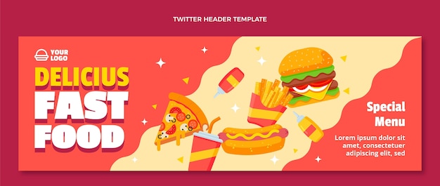 Vector gratuito encabezado de twitter de comida rápida de diseño plano