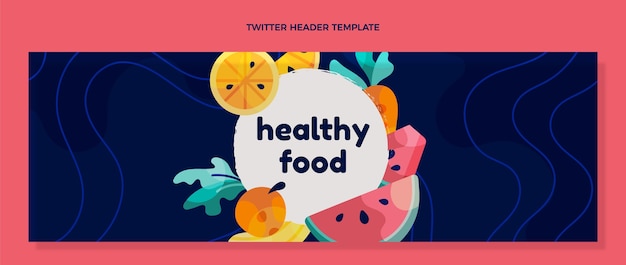 Vector gratuito encabezado de twitter de comida saludable de diseño plano