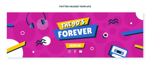 Encabezado de twitter de cumpleaños de los 90 dibujados a mano