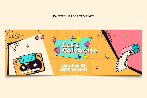 Vector gratuito encabezado de twitter de cumpleaños de los 90 dibujados a mano