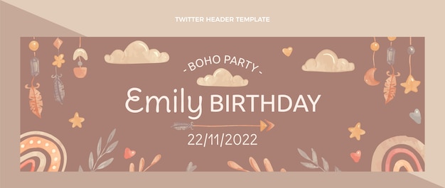 Encabezado de twitter de cumpleaños boho acuarela