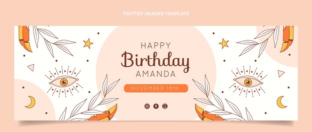 Encabezado de twitter de cumpleaños boho dibujado a mano