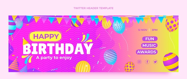 Encabezado de twitter de cumpleaños colorido degradado
