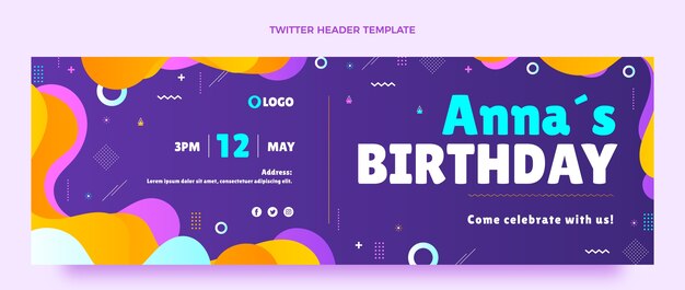 Encabezado de twitter de cumpleaños fluido abstracto degradado